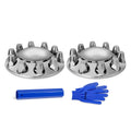 Chrome Dome 2 Front Axle Cover Kit with 32mm/33mm Thread-on Lug Nut Covers with Removable Hub Caps for Semi Truck