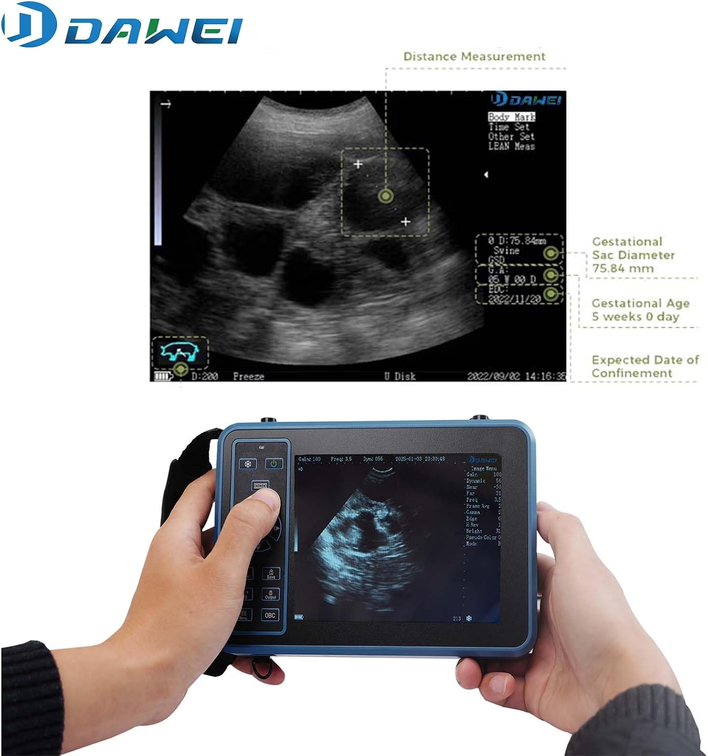 Veterinary Ultrasound Machine for Pregnancy Portable Scanner with 3.5Mhz Convex Probe Waterproof Probe for