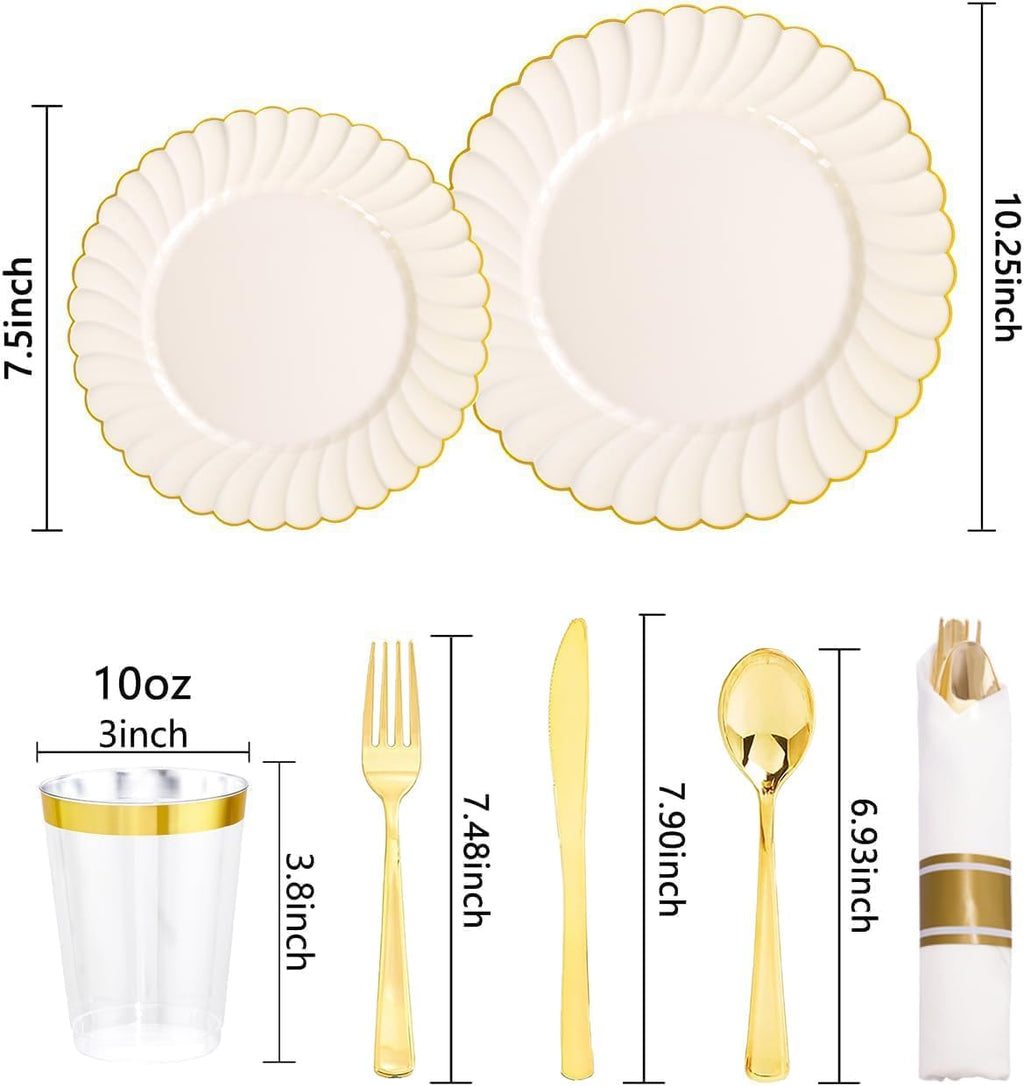 350PCS Ivory Scalloped Plastic Plates for Wedding Party