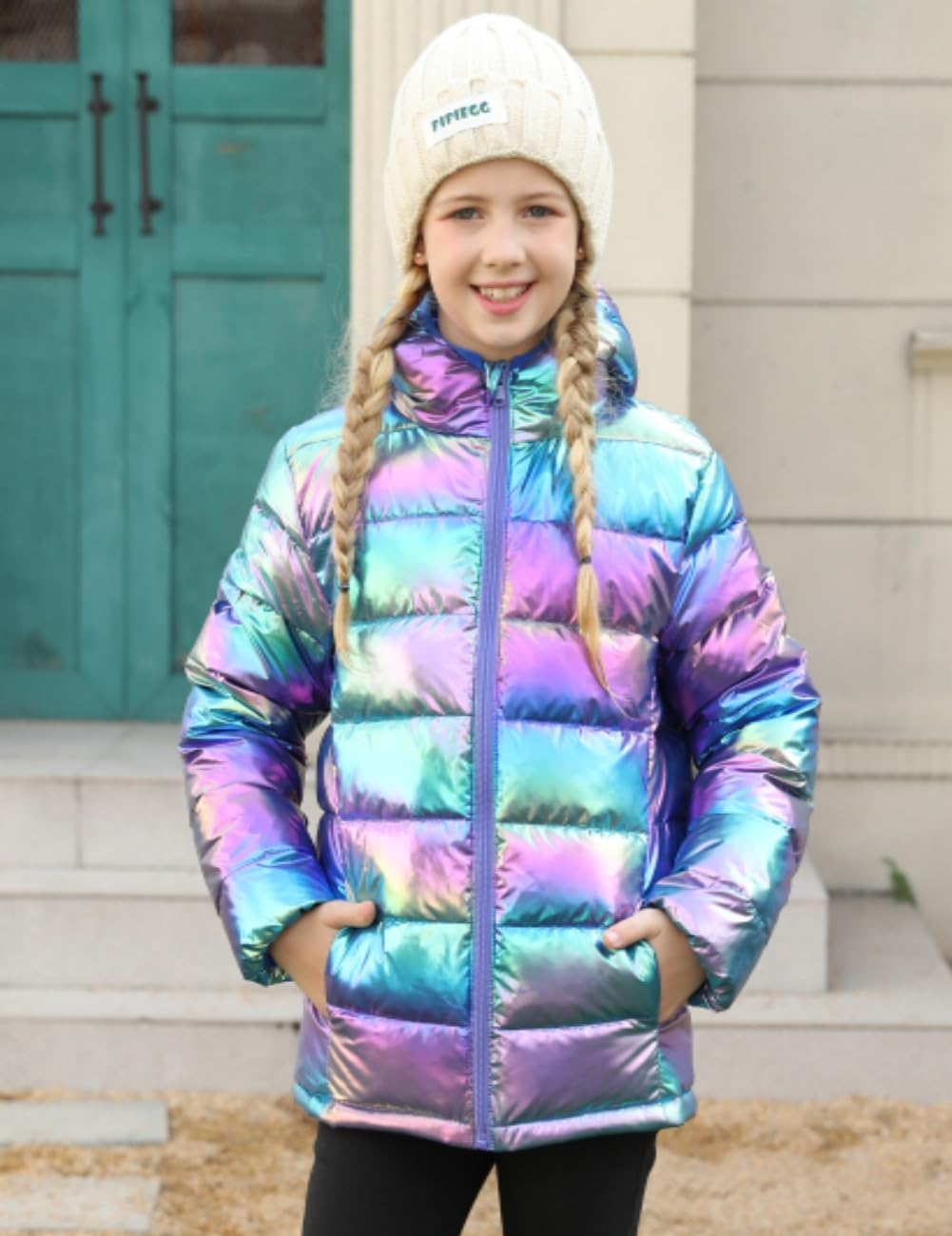 Girls Winter Coat Shiny Gradient Lightweight Puffer Jacket 4-12Y | Down-Alternative, Windproof, Water-Resistant