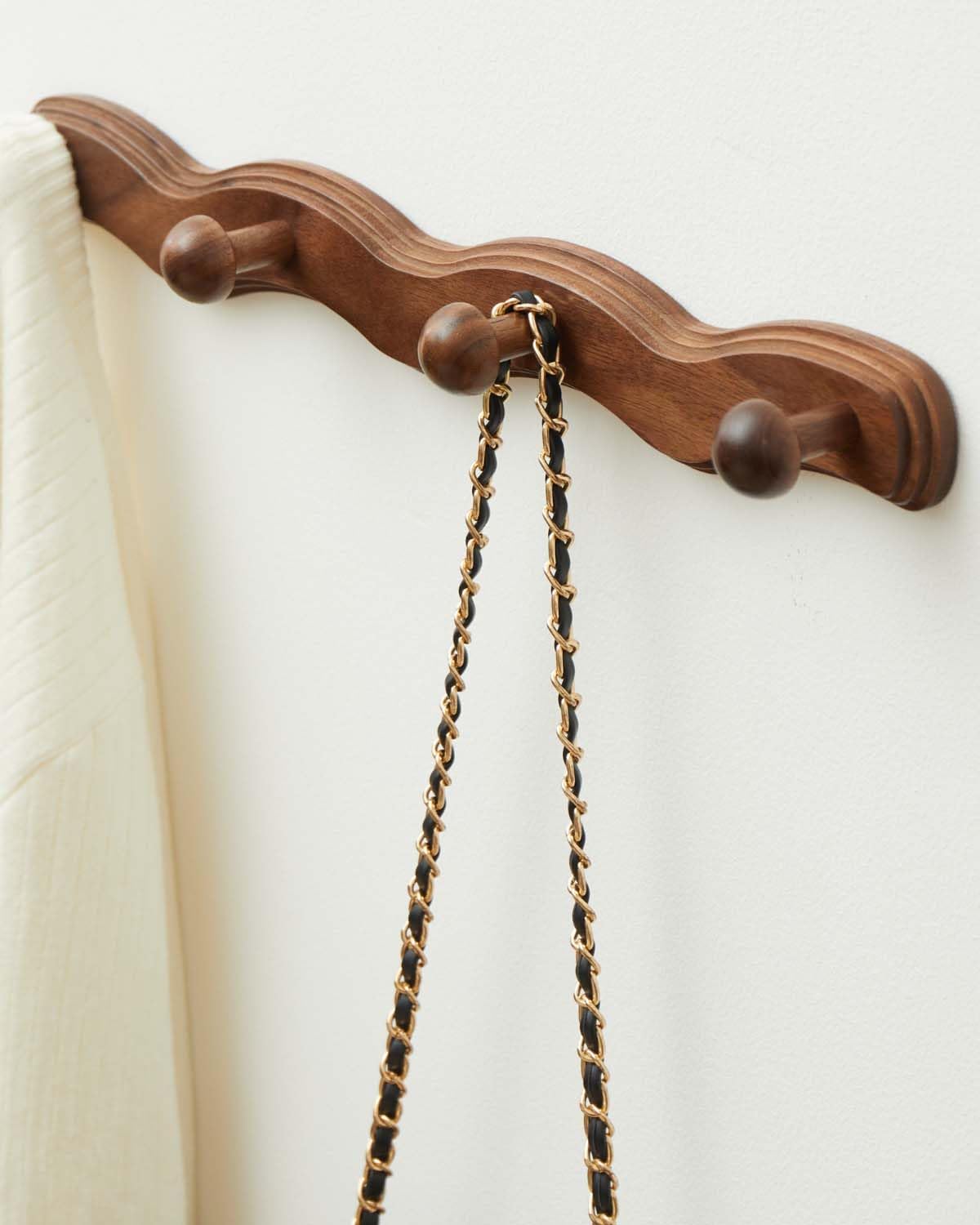 Wood Coat Rack Wall Mount - 4Pack Walnut Coat Hooks for Hanging Clothes,Keys, Robes,Purse,Towels,Bags,Backpack
