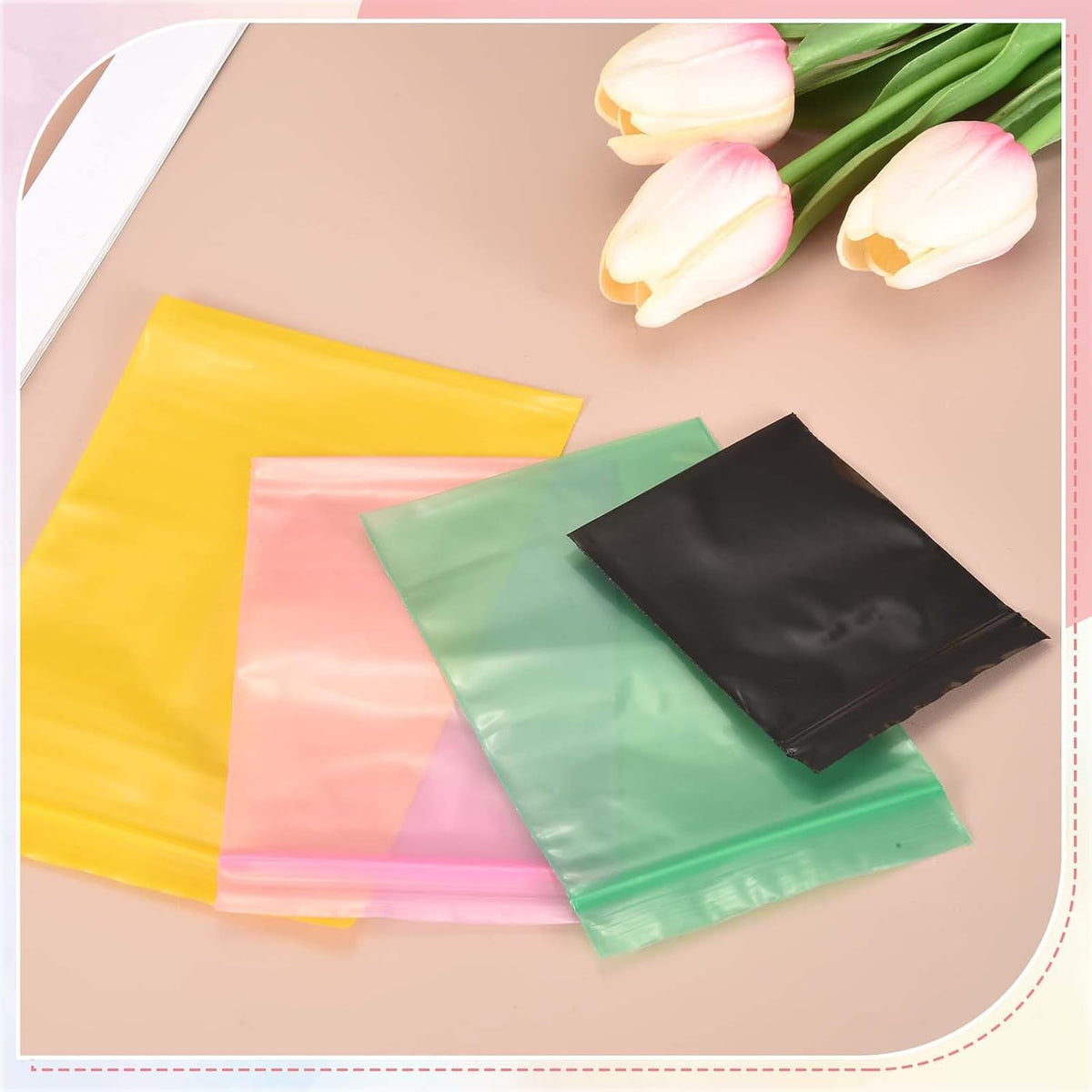 Plastic Reclosable Zip Bags 2"x3"-4.7 Mil Thick Pink 200Pcs