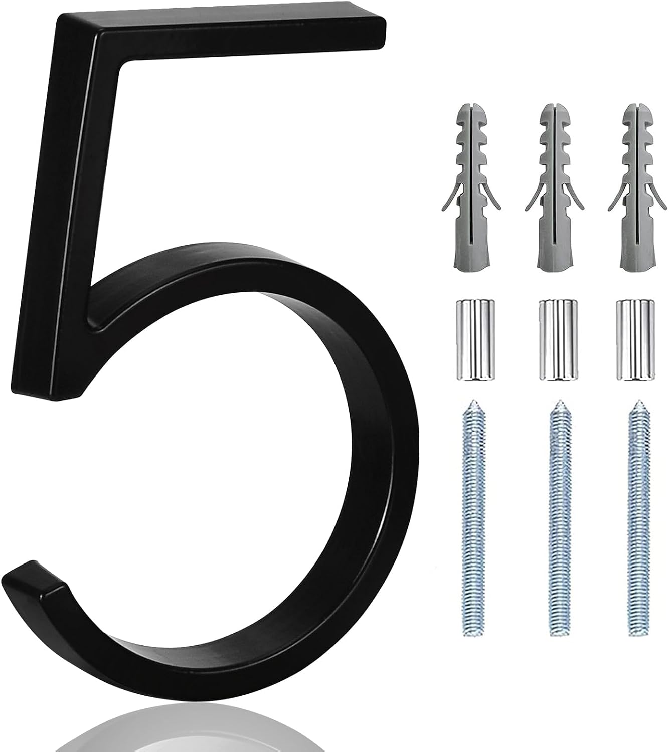 5" Floating Stainless Steel Address House Number (5) | Modern Metal Anti-Rust House Numbers with Nail Kits for Door