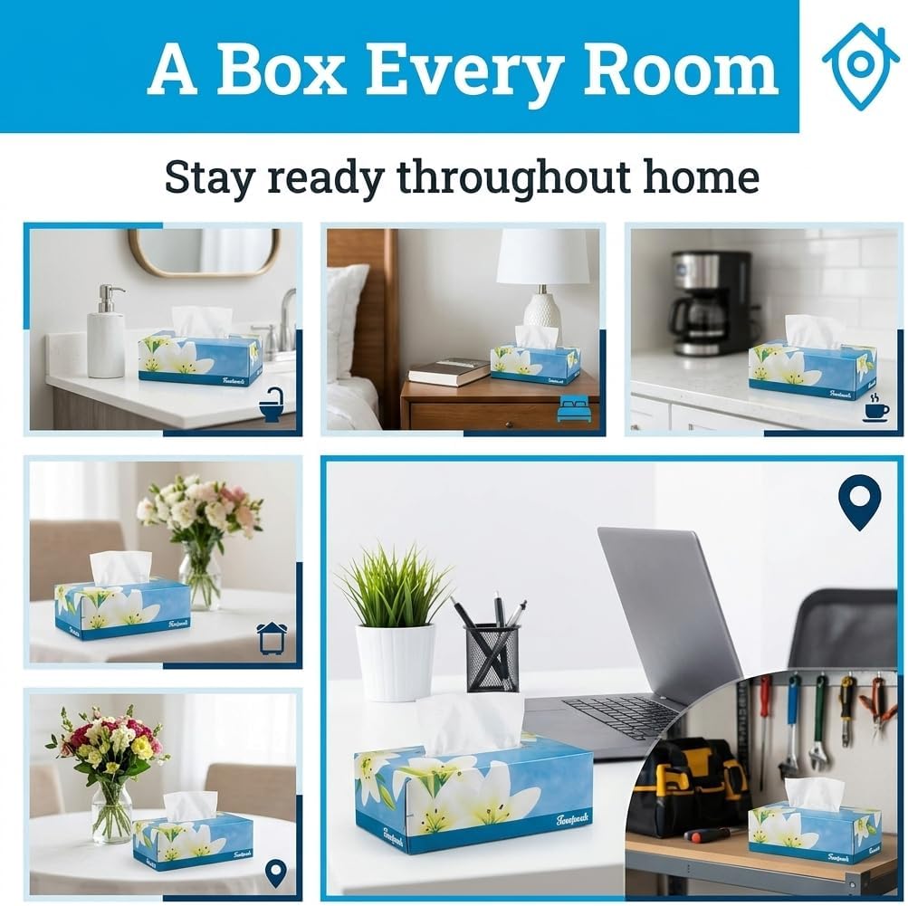 Facial Tissues Boxes Bulk, Soft 2-Ply, 130 Sheets, 6 Pack