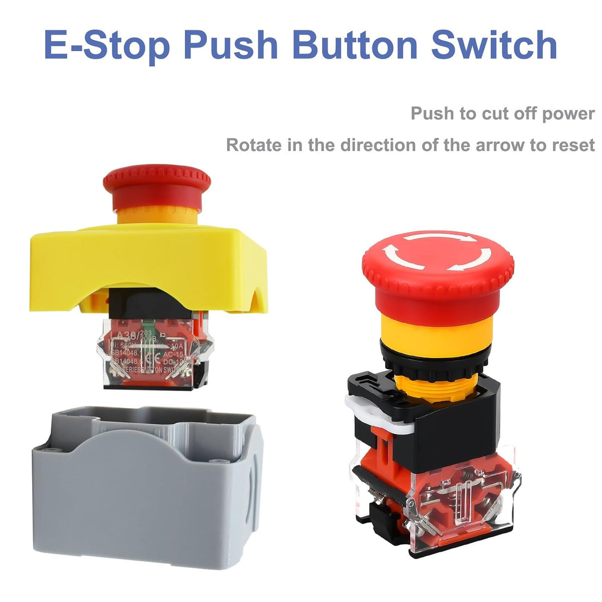 Emergency Stop Button Switch E-Stop Momentary PushButton 1NO 1NC 660V 10A