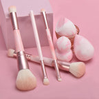 Pink Makeup Brushes set, 4 Dual-Ended Brushes, 3 Makeup Sponges & 1 Metal Stand, Professional Complete Cosmetic Brush