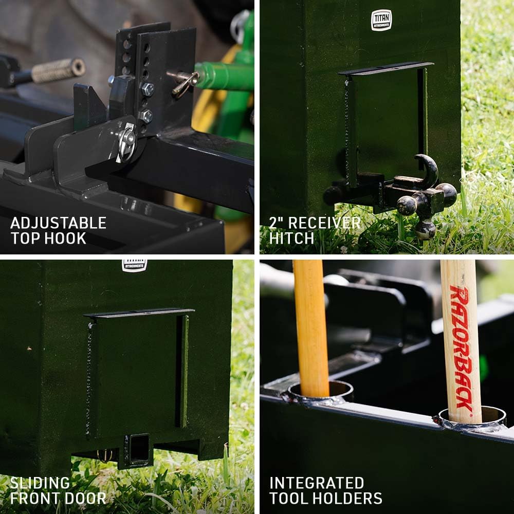 3 Point Black Ballast Box Fits Category 1 Tractor Attachment, Quick Hitch Compatible, 800lb Capacity, Tractor Ballast