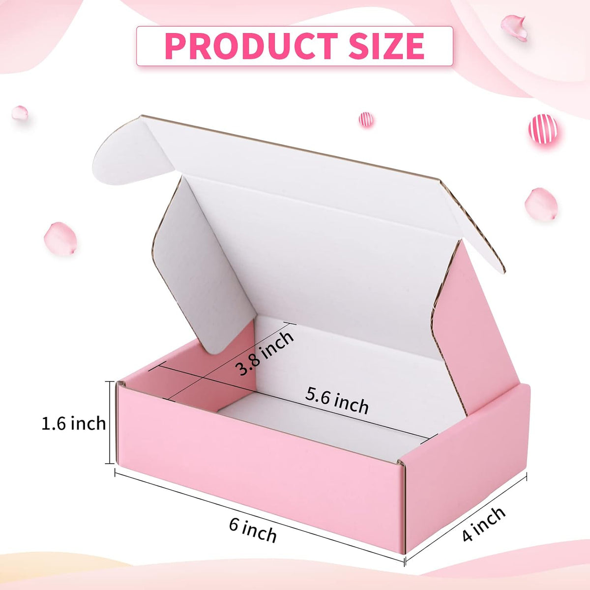 50 Packs Shipping Boxes, Cardboard, Pink, 6 x 4 x 1.6 Inches
