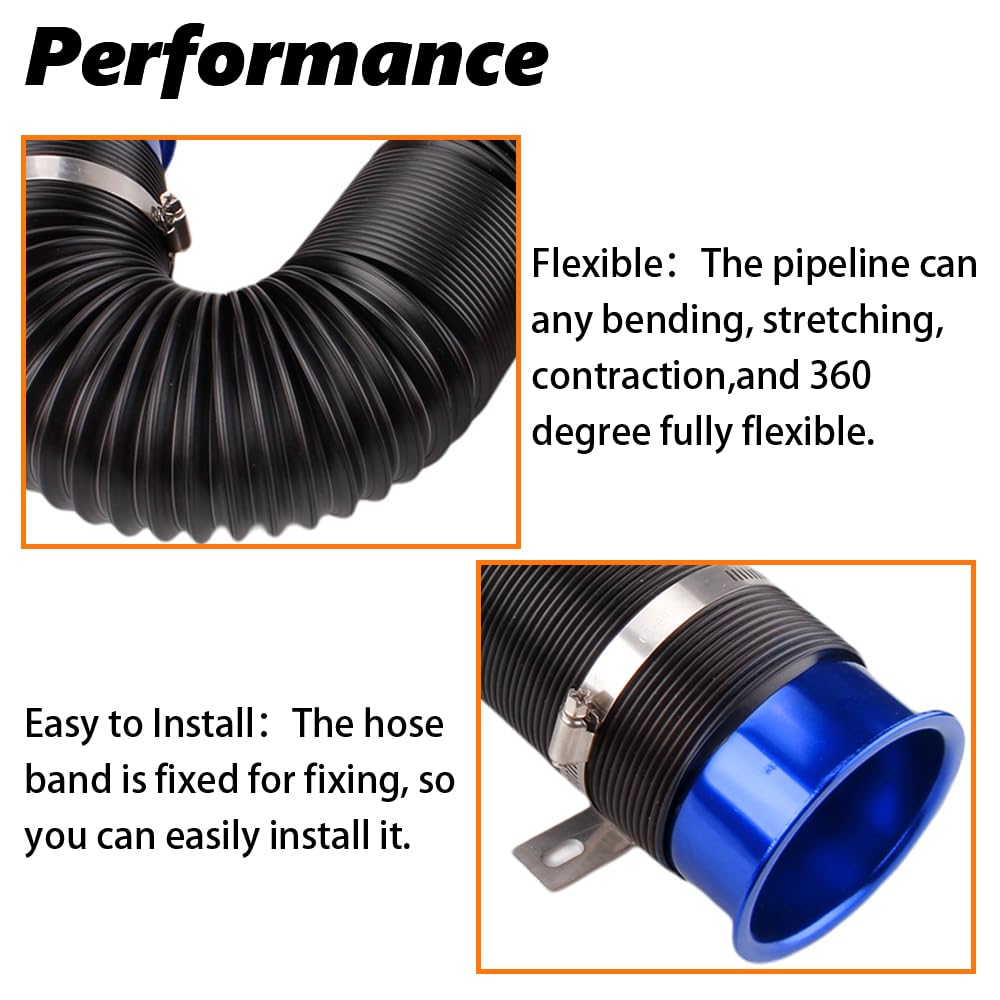3" Turbine Intake Pipe Adjustable Cold Air Intake Pipe Tube Blue