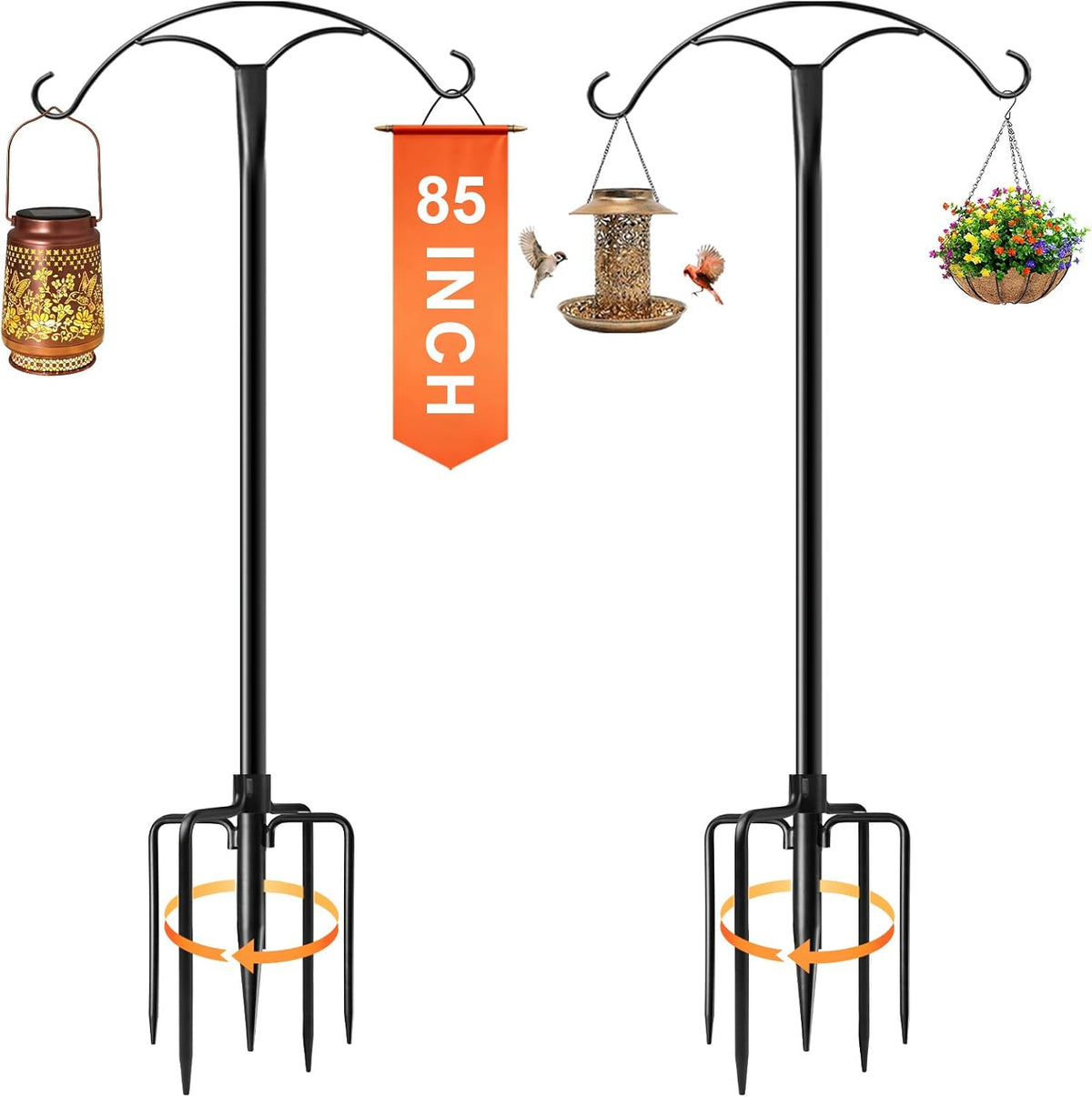 85 Inch Shepherds Hooks for Outdoor,Heavy Duty Shepherds Hooks for Outdoor with 5 Prong Base, Adjustable Stand Hanger