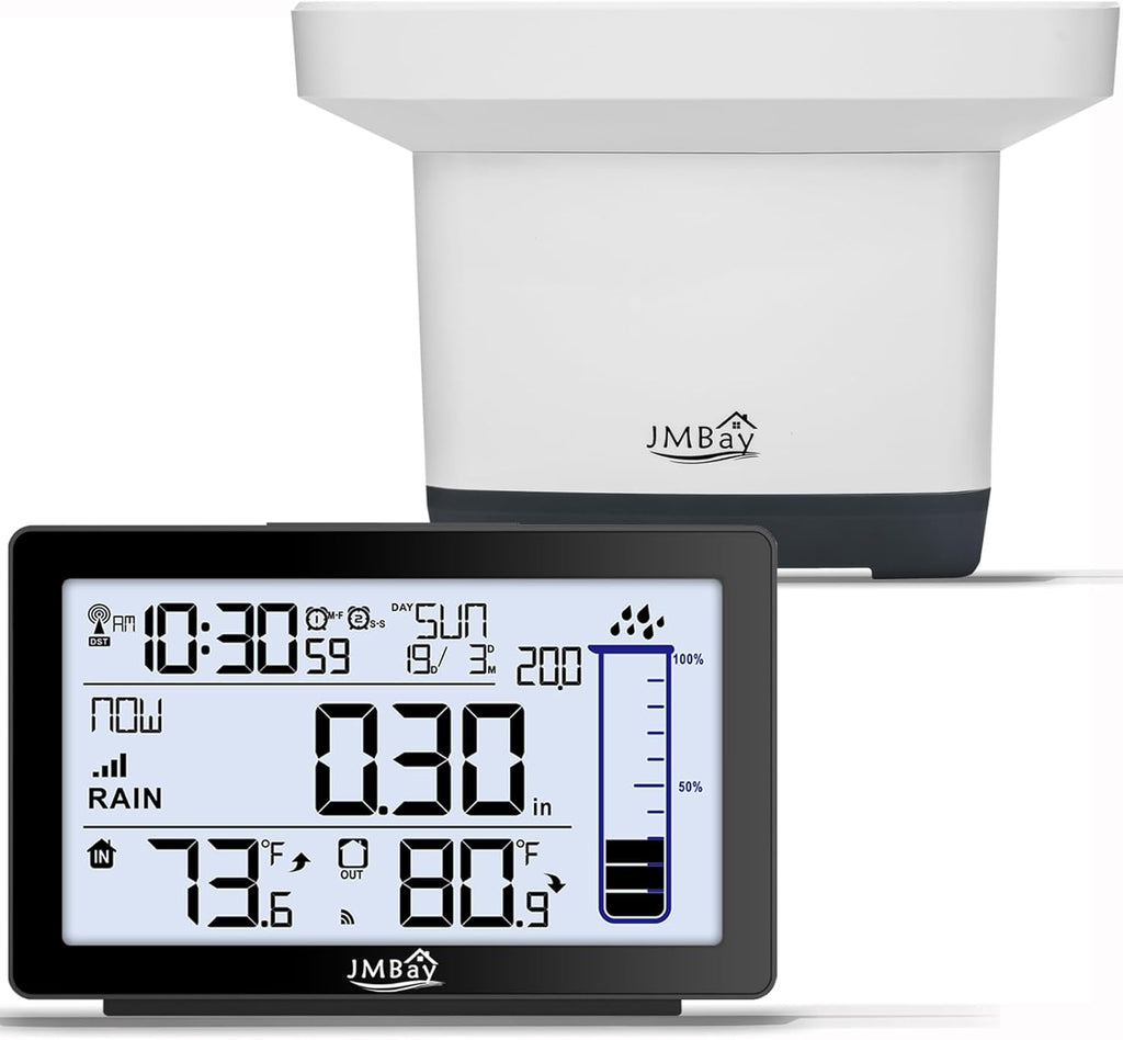 Digital Rain Gauge Outdoor with Thermometer, Self-Emptying Wireless Rain Gauges Outdoors Best Rated, High Precision