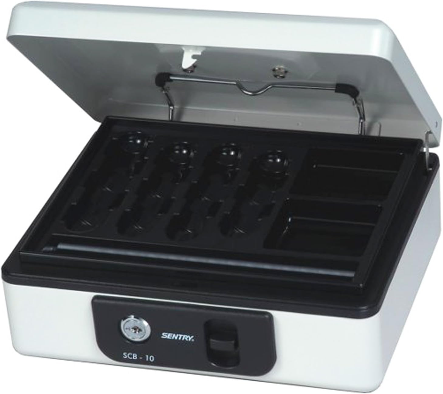 SENTRY SCB-10 Small Cash Box, Storage Box, Keyed Included, B6, Key Lock, Coin Case, One-Touch Open, Light Gray