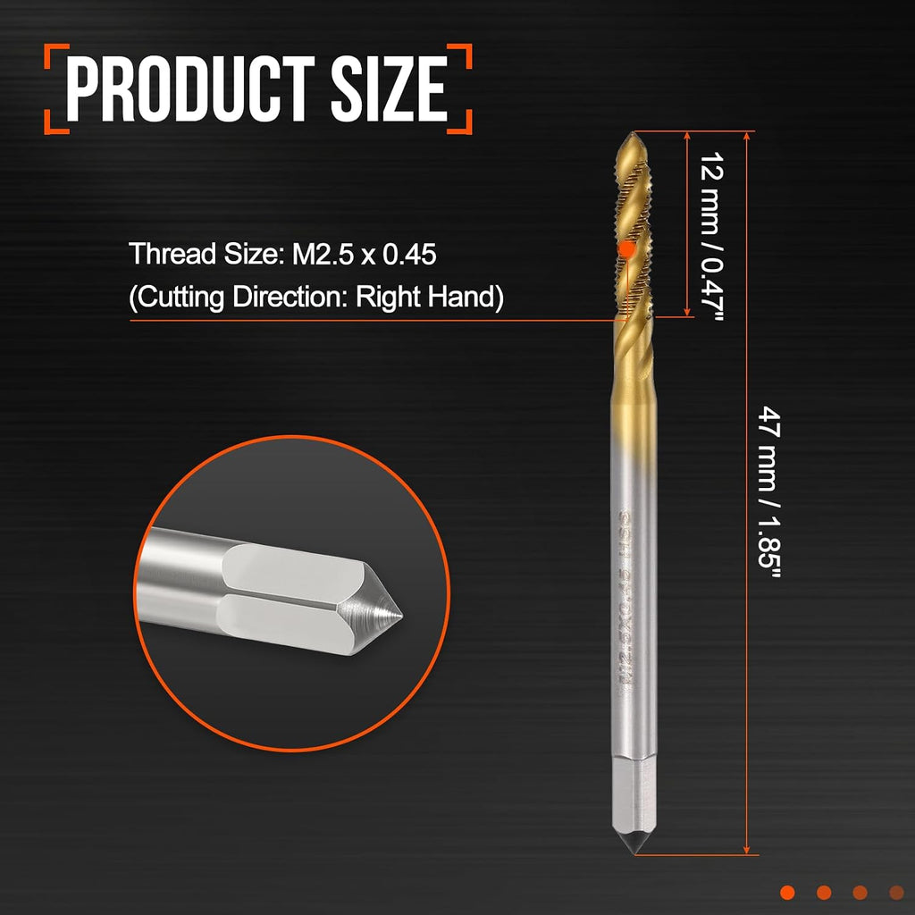 M2.5 x 0.45 Spiral Flute Thread Tap M2 High Speed Steel Titanium