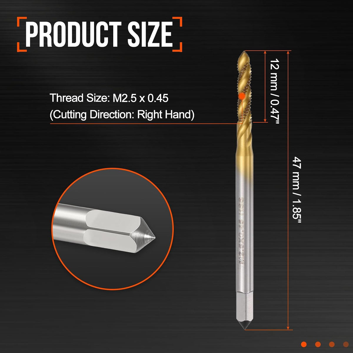 M2.5 x 0.45 Spiral Flute Thread Tap M2 High Speed Steel Titanium