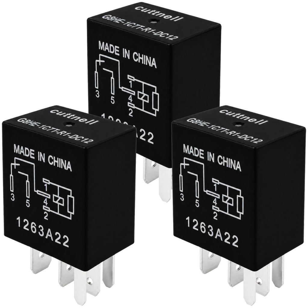Cuttnell 3-Pack G8HE-1C7T-R1-DC12 Relay 12V 40A 5-Pin
