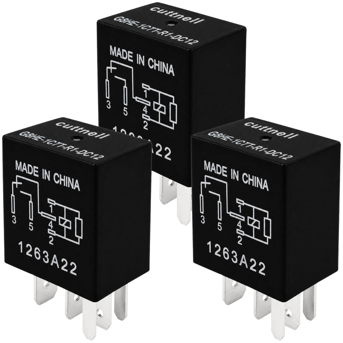 Cuttnell 3-Pack G8HE-1C7T-R1-DC12 Relay 12V 40A 5-Pin