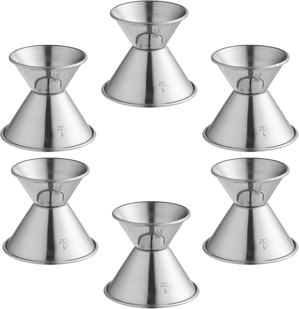 Stainless Steel Double Jiggers 1/2 & 1 oz Bar Jiggers Set of 6 for Cocktail Liquor Measuring