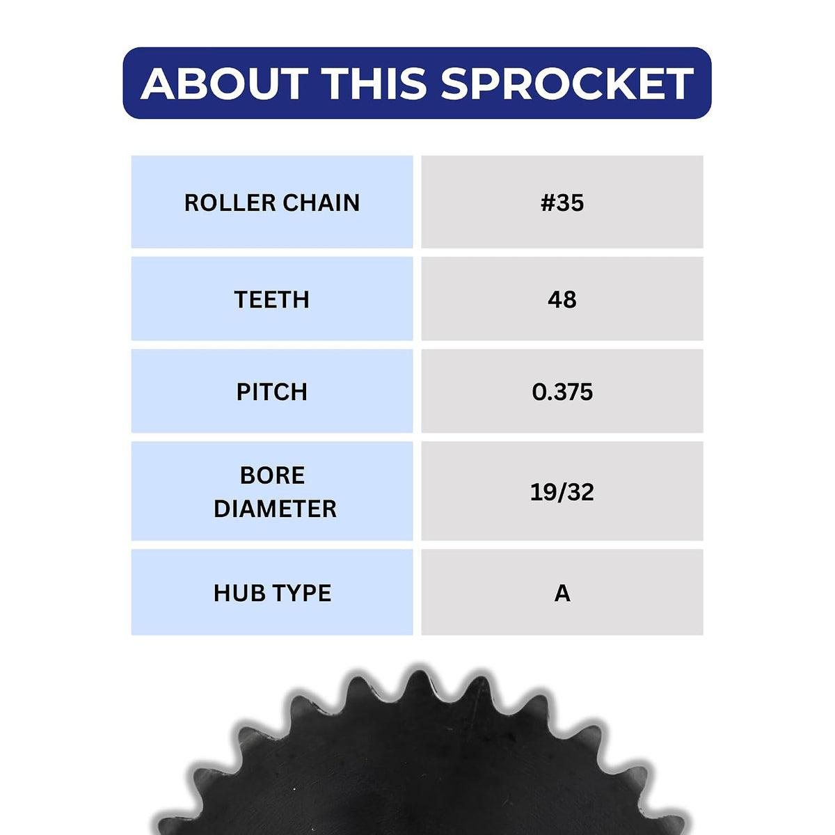 Jeremywell #35 Roller Chain Sprocket, 48 Tooth A-Plate, 19/32" Bore