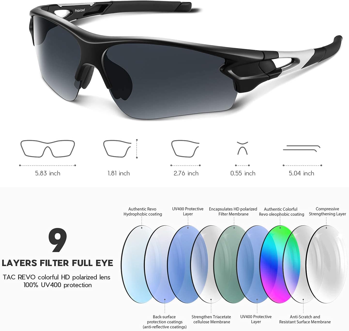 Polarized Sports Sunglasses for Men Women Youth Baseball Fishing Cycling Running Golf Motorcycle Tac Glasses UV400