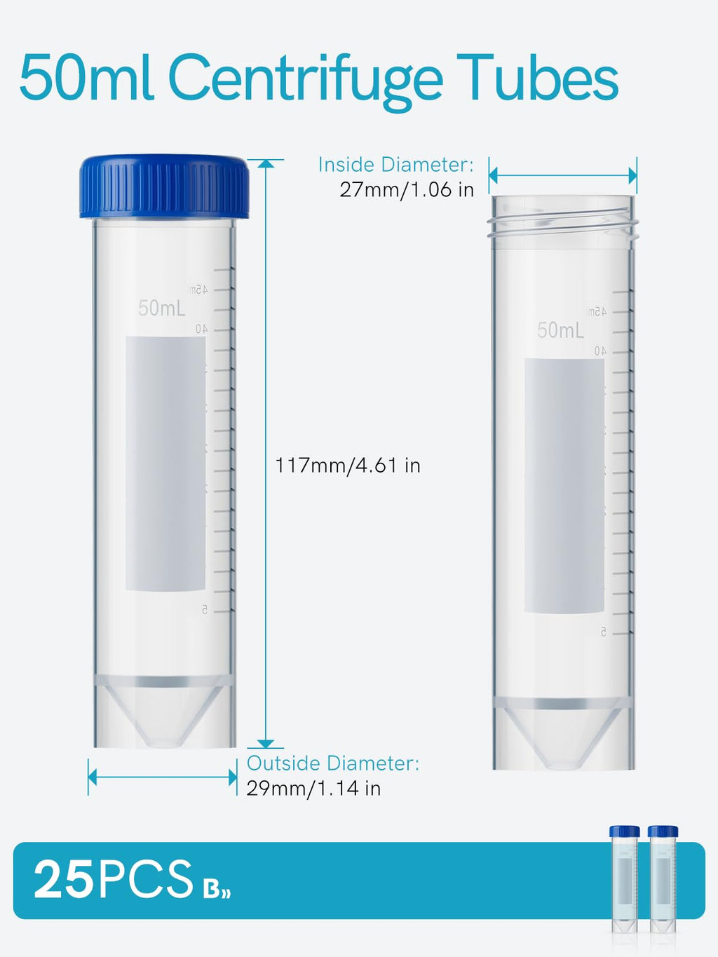 50ml Centrifuge Tubes with Screw Caps DNase/RNase Free & Pyrogen Free