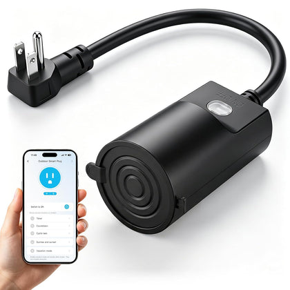 Outdoor Smart Plug, WiFi & Bluetooth Smart Outlet, Single Port, IP44 Weatherproof, Compatible with Alexa & Google
