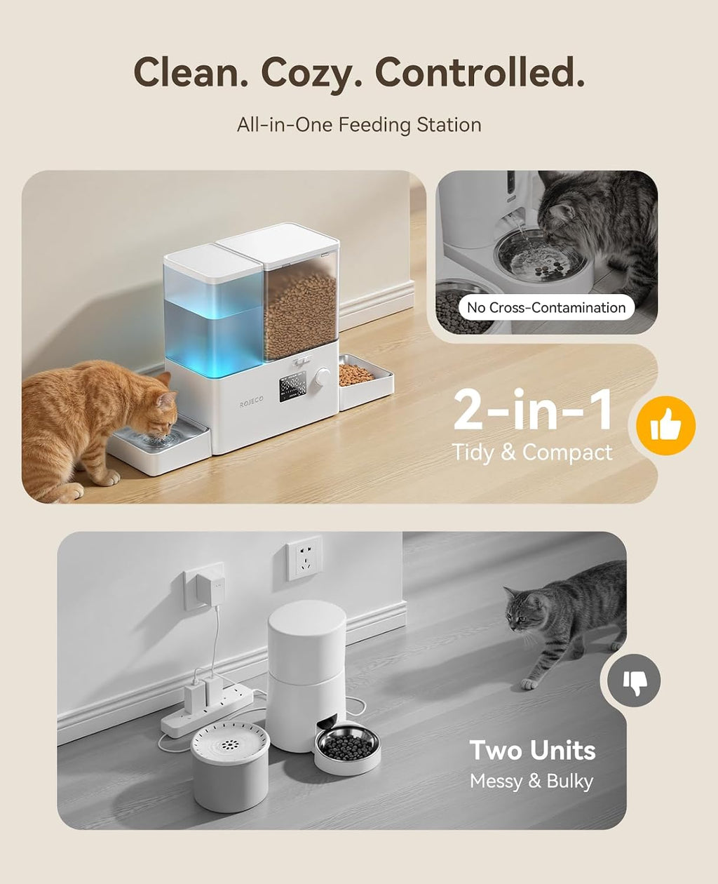 Automatic Cat Feeder and Water Dispenser,36Cups/8.5L 2-in-1 Stainless Steel Bowls Large Capacity Cat Food Dispenser