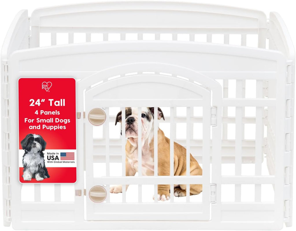Dog Playpen with Door, 24” 4 Panel Pet Exercise Pen – Indoor Outdoor Puppy Play Pen, Portable Plastic Pet Fence for