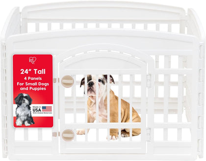 Dog Playpen with Door, 24” 4 Panel Pet Exercise Pen – Indoor Outdoor Puppy Play Pen, Portable Plastic Pet Fence for