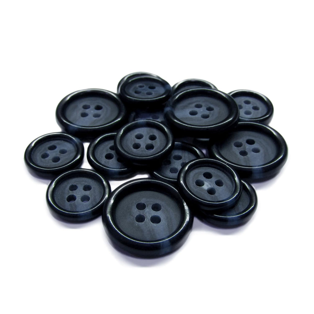 Luxury Suit Buttons 16 Pack, Bone Look Glossy 4-Hole Set, Blue Navy