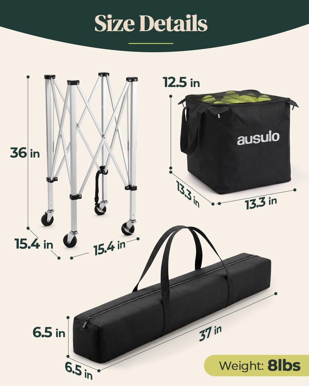 Tennis Ball Hopper for 150 Balls, Aluminum Ball Cart