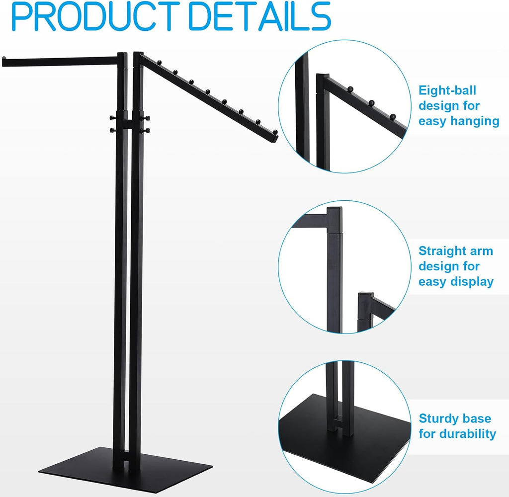 2 Way Clothing Rack with Straight and Slant Arms Heavy Duty Clothes Garment Rack for Retail Restaurants Storage