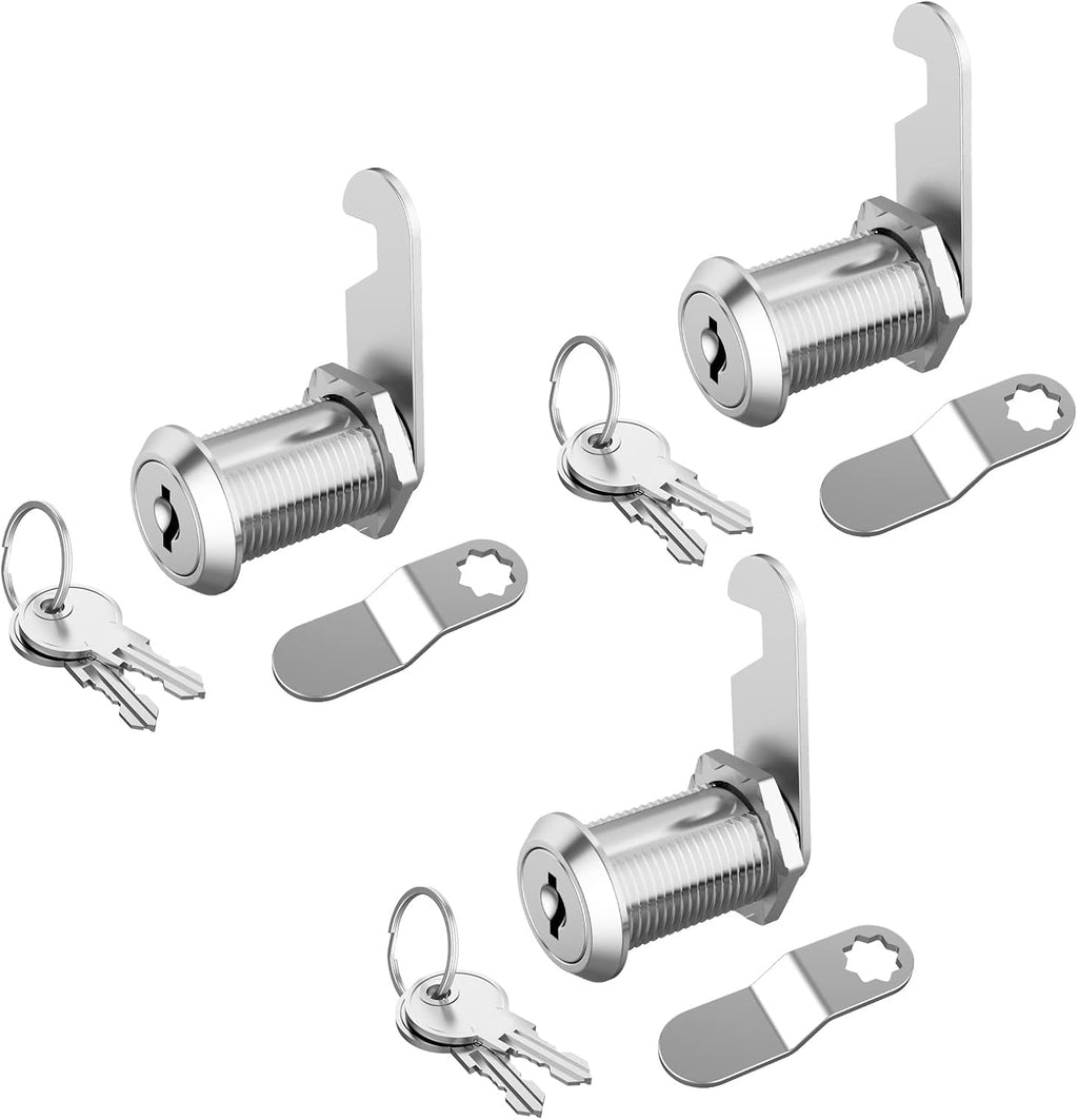 3 Pack Cabinet Locks with Key, RV Cabinet Cam Lock 1-1/8" Keyed Alike Mailbox Lock for Drawer Toolbox RV Compartment