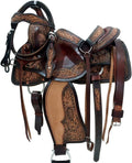 Hand Tooled Western Horse Saddle with Tack Set Genuine Leather Trail Ranch Barrel Racing Saddle Floral Carved 15-18 Inch