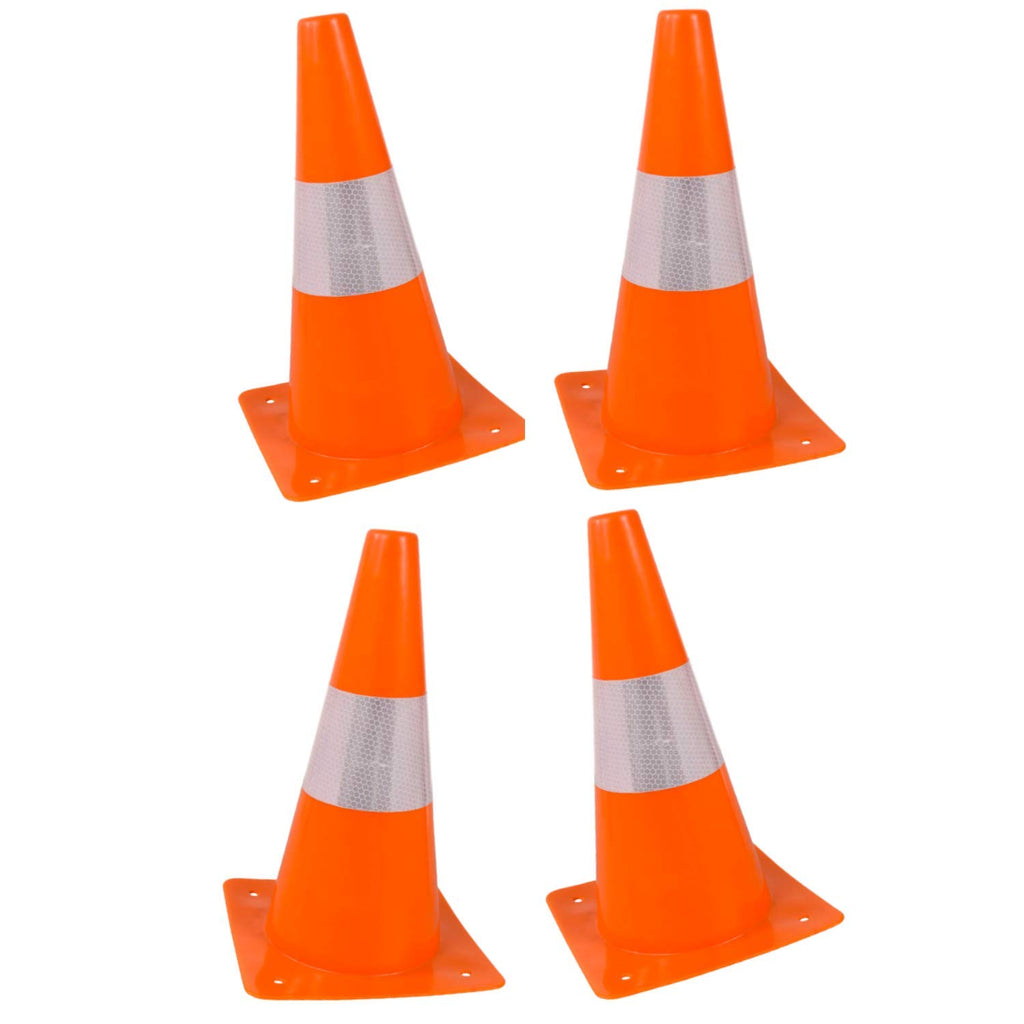 Orange Safety Cones - Hazard Cones (4Pc) 12" Hardware Plastic Safety Cone with Reflective Strip Collar - Great for