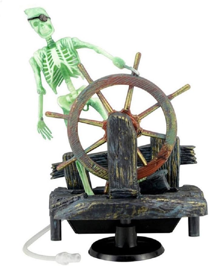 Aquarium Decor Ornament Air-Driven Active Skeleton Pirate Captain for Fish Tank Decoration