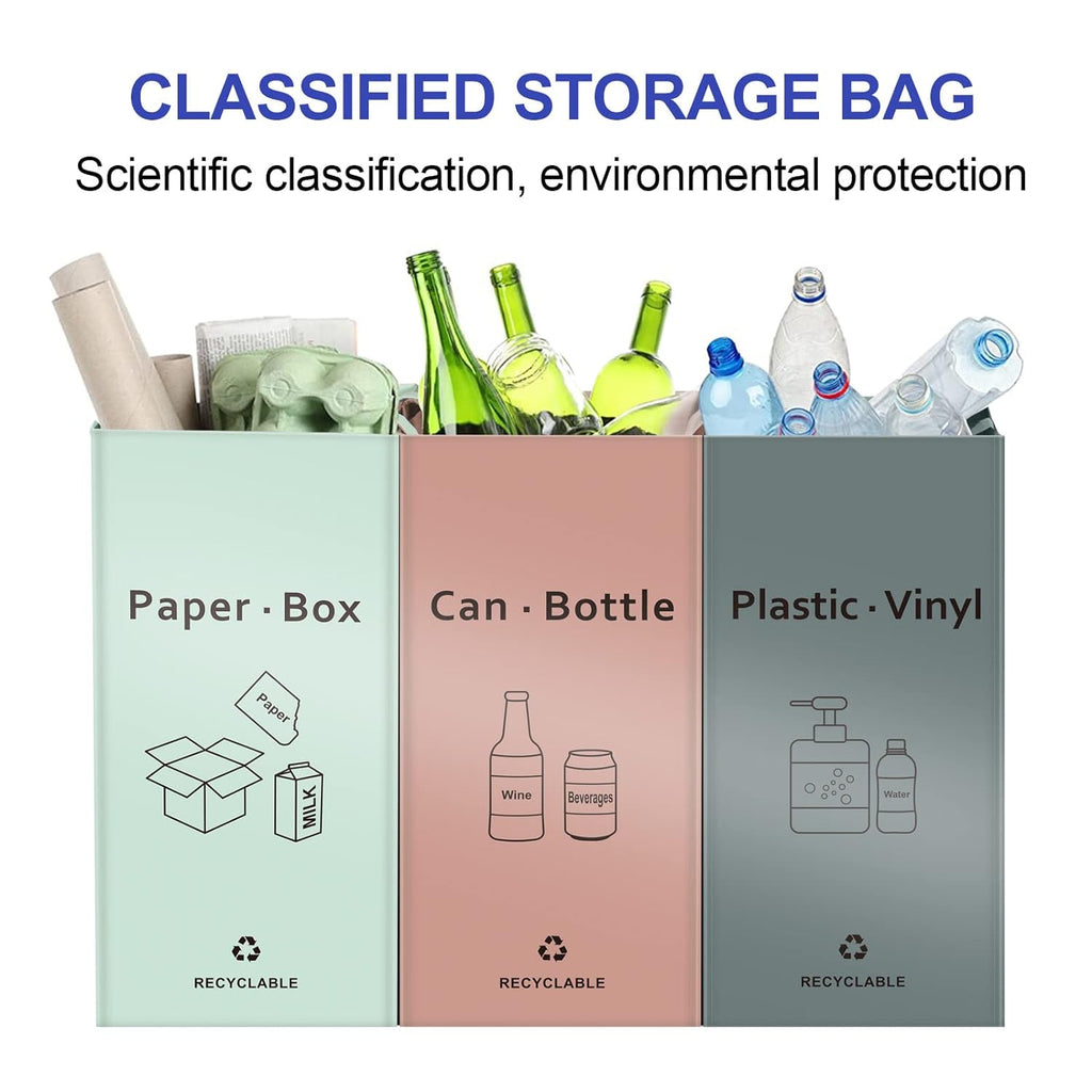 Separate Recycling Bin for Kitchen Home - Indoor Recycle Bins (Pink, Green, Gray) Waste Trash Sorting Bins, Reusable