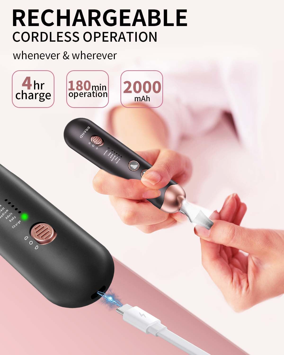 Professional Manicure Pedicure Kit, Cordless Electric Nail File Set, Rechargeable Pedicure Tools for feet, 5 Speeds