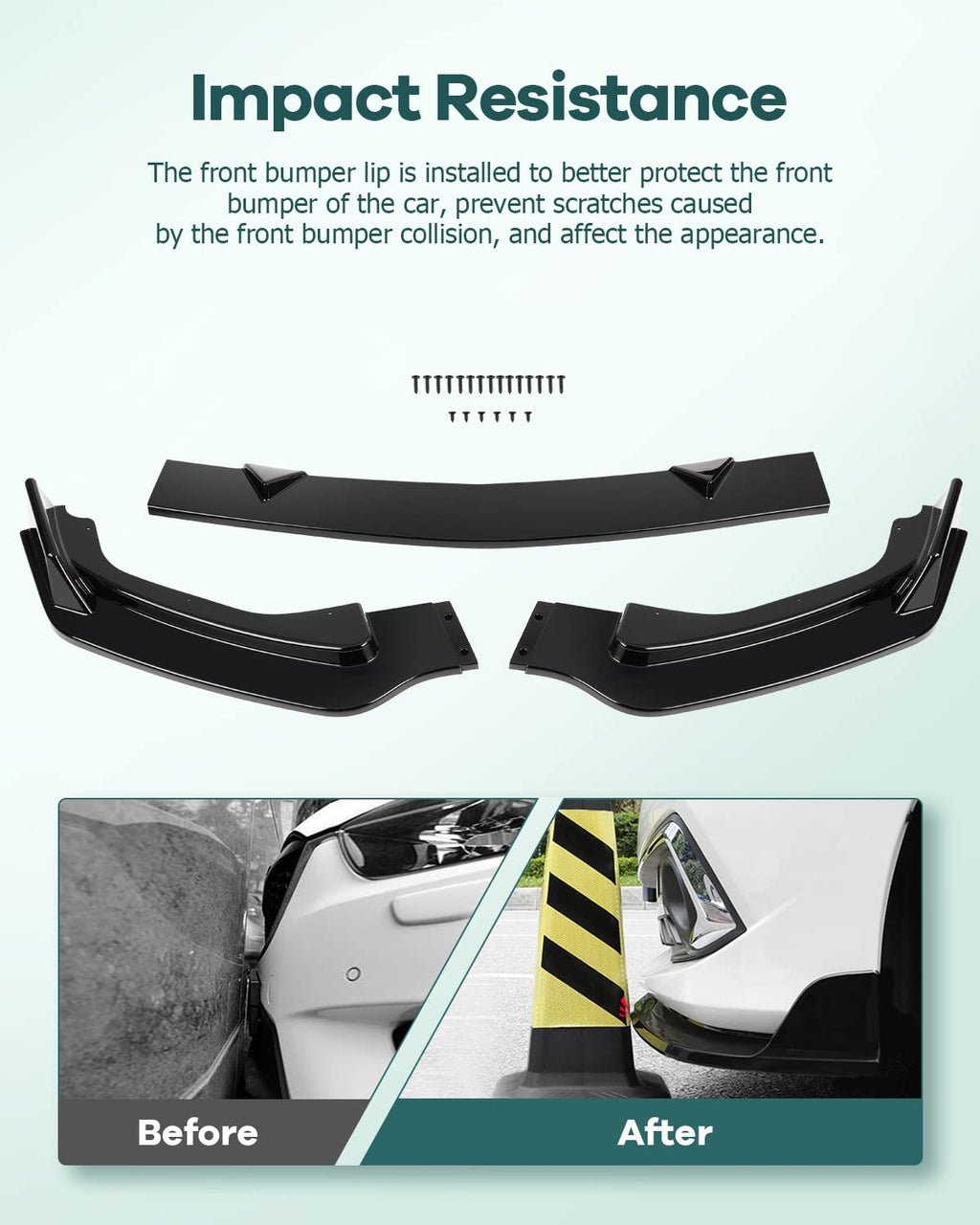 SCITOO 3PCS Black PP Front Bumper Body Kit Spoiler Chin