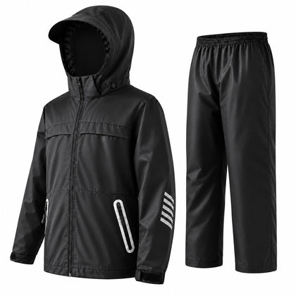 Kids Rain Gear Youth Boys Rain Jacket Pants Black 8-10 Yr