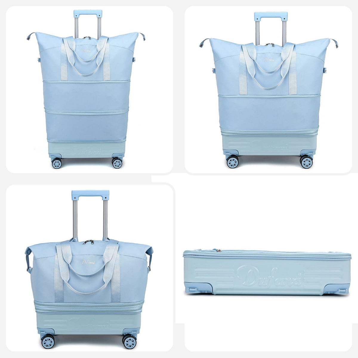 Expandable Rolling Travel Bag with Removable Wheels & Handle, Large Capacity Wheeled Duffle Tote, Foldable Carry On