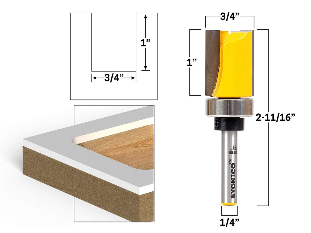 Flush Trim Router Bit Set 4 Bit 3/4-Inch Diameter 1/4-Inch Shank 14425q