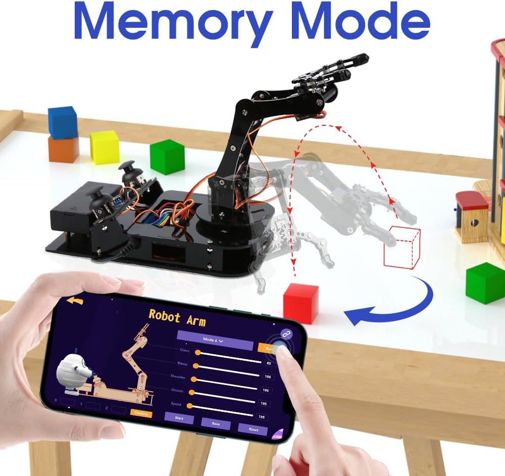 4 DOF ESP32 Robotic Arm Kit for Kids 8-12, Robotics Kit App Remote Control Robot Toys Compatible with Arduino, STEM