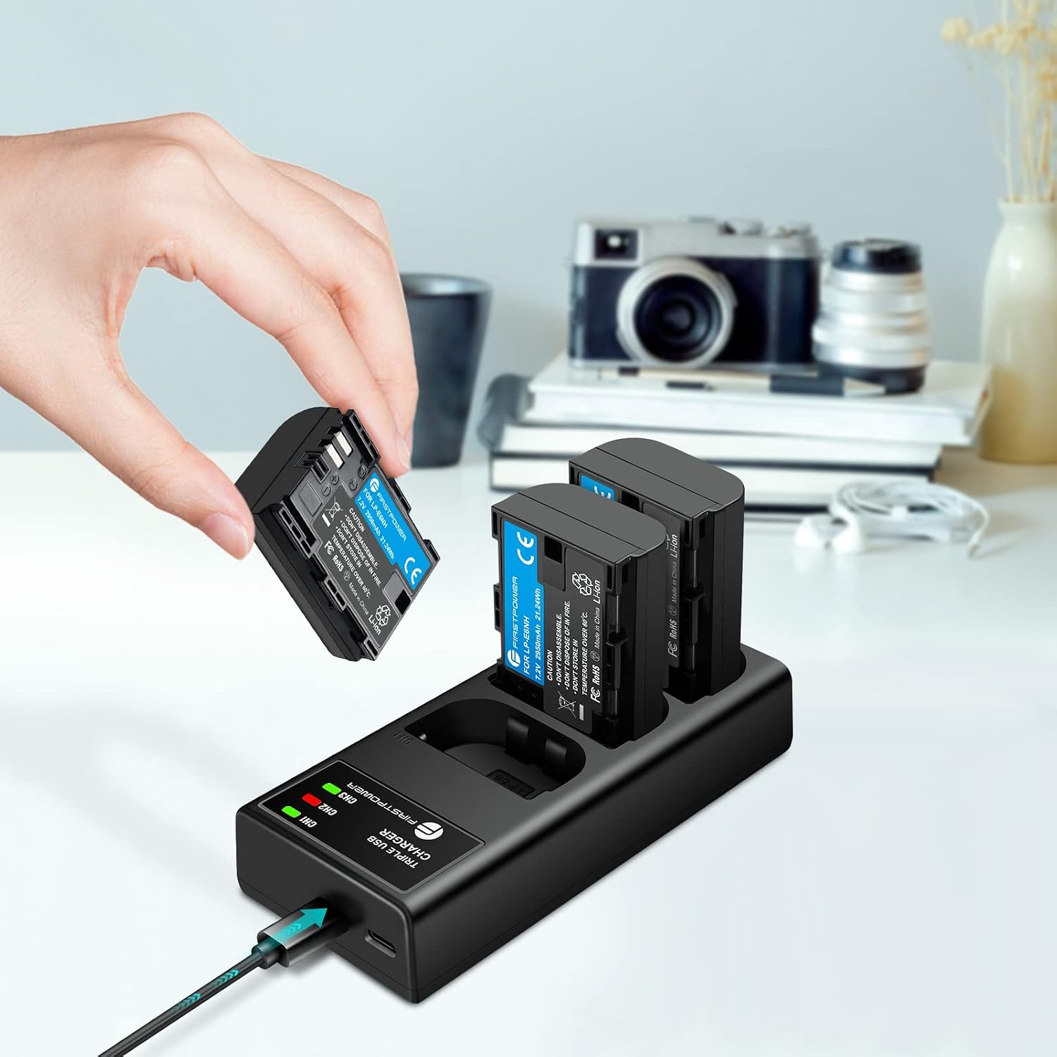 LP-E6NH Battery with Triple Slot Charger for Canon Camera | Compatible with Canon EOS R7 R6 R5 R, 5D Mark IV, 5D Mark