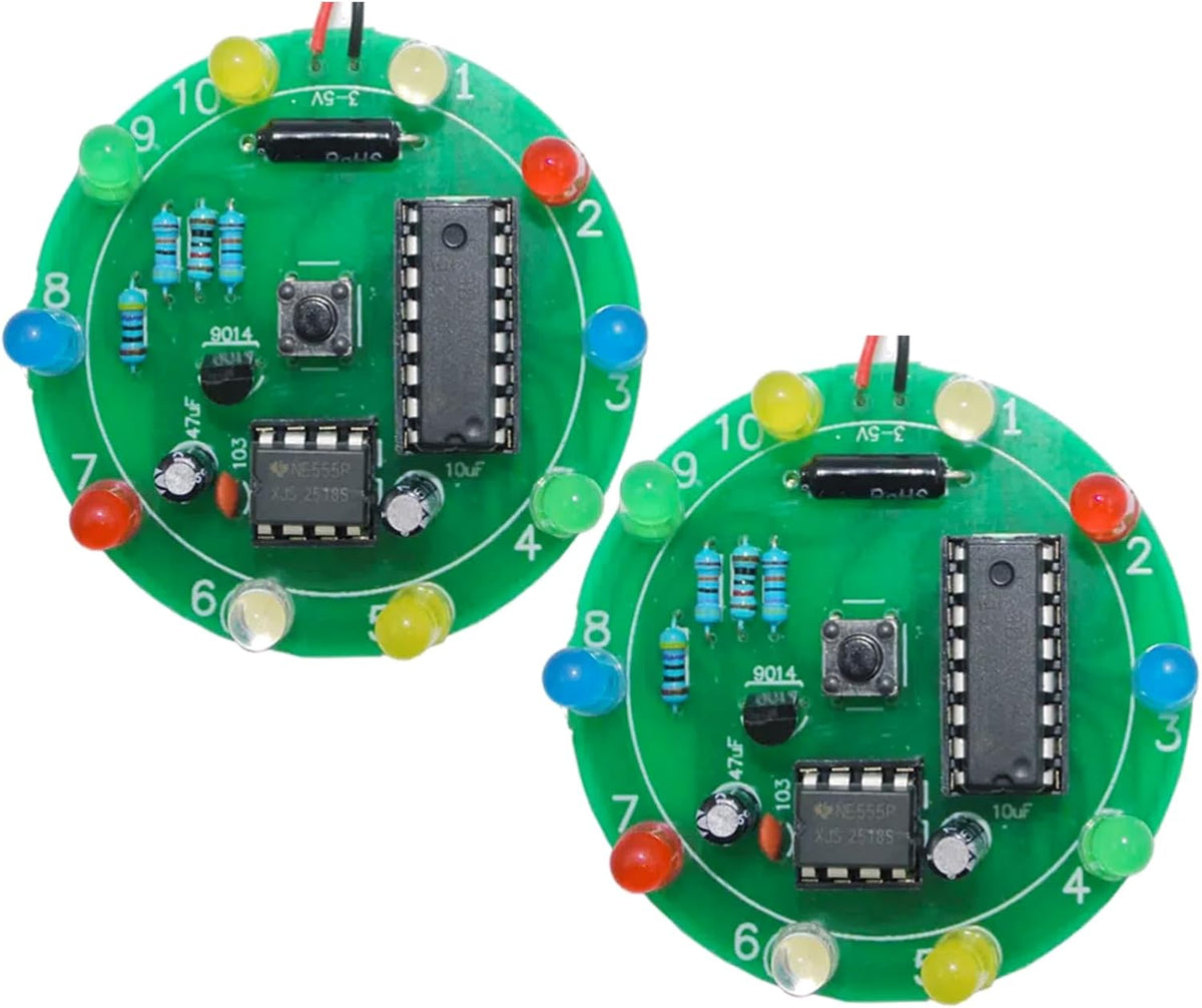2PCS Soldering Practice Kit CD4017 NE555 DIY Lucky Wheel LED Light Circuit Board Solder Project for Electronics Beginners to Learn and Training