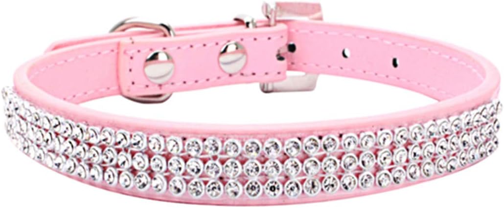 Basic Adjustable Dog Cat Collar Bling Rhinestones Shing Diamonds PU Leather with Rhinestones Buckle (S(Length