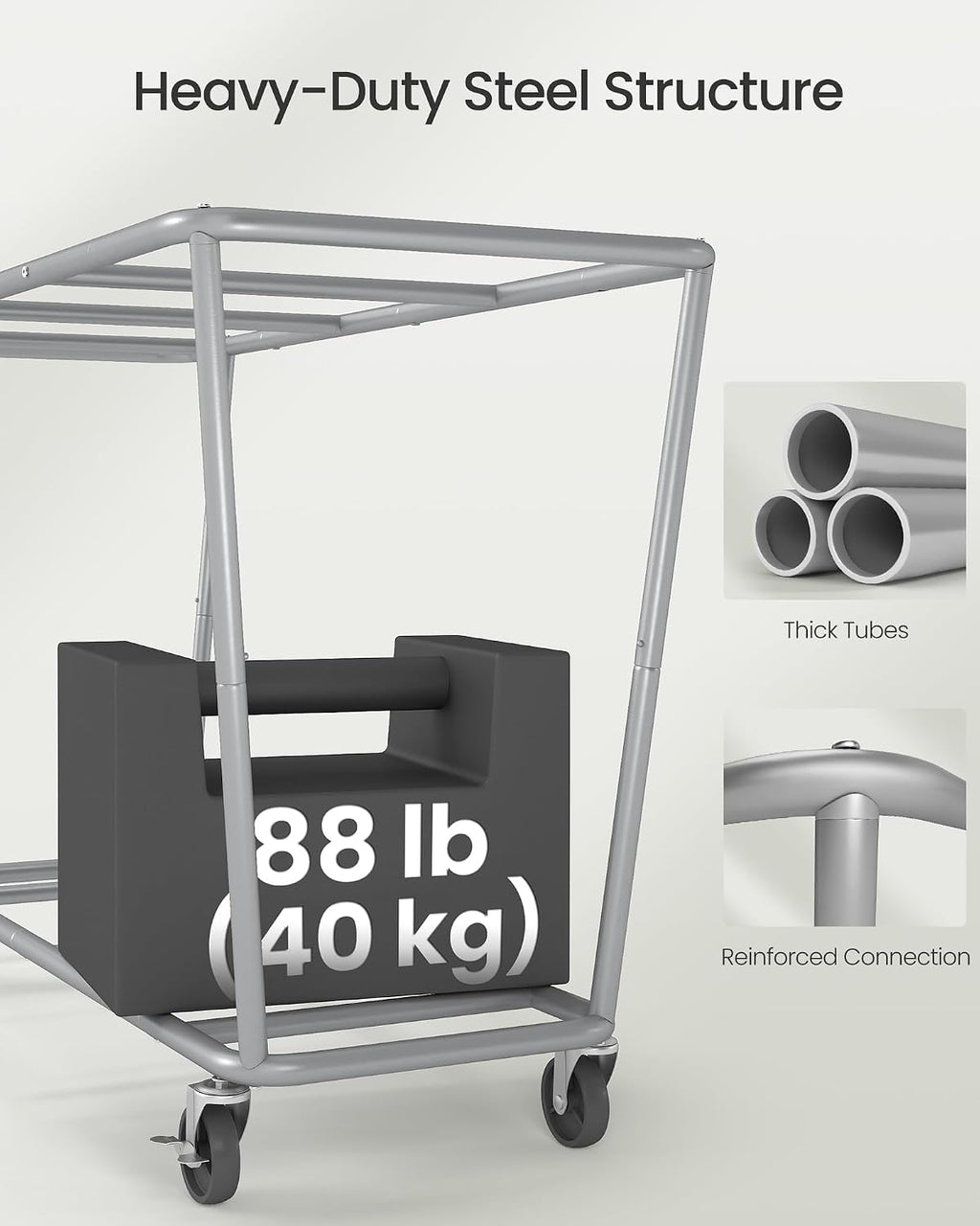Laundry Basket with Wheels, 3-Section Laundry Sorter, 76.6 Gallons (290 L) Rolling Hamper with Removable Bags
