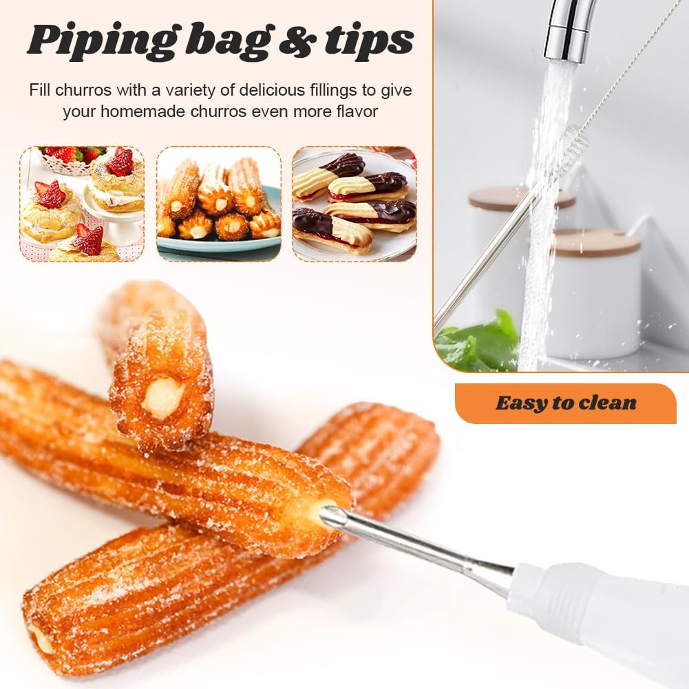 3-in-1 Churro Maker Kit, Stainless Steel Cookie Press Gun