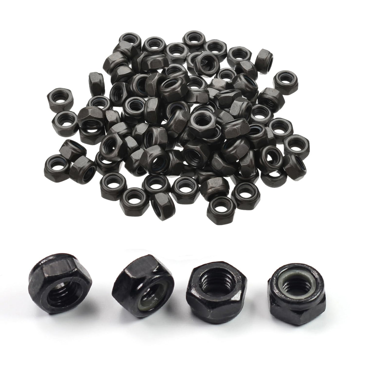120Pcs M4x0.7 Locknuts Nylon Inserted Hex Lock Black Carbon Steel