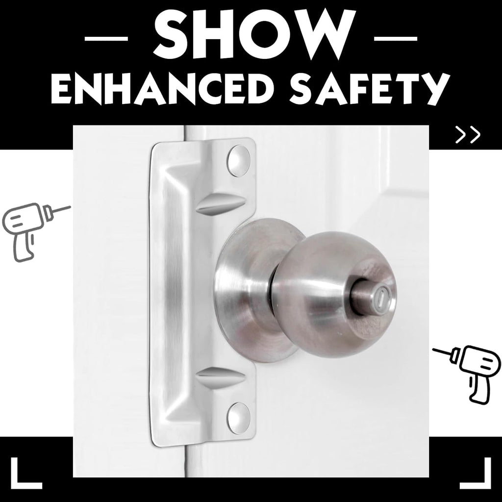 2 Pcs Door Latch Guard Stainless, Reinforcement Ribs Style, Silver | 3" x 7'' Door Latch Cover, Door Security Plate