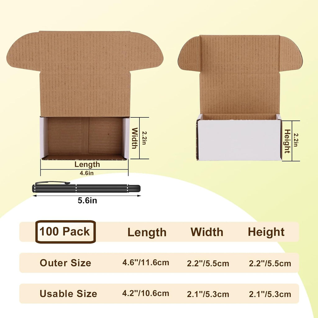 100 Pack 4.6x2.2x2.2 Small Shipping Boxes for Packing Small Business, White Corrugated Cardboard mailing Box for